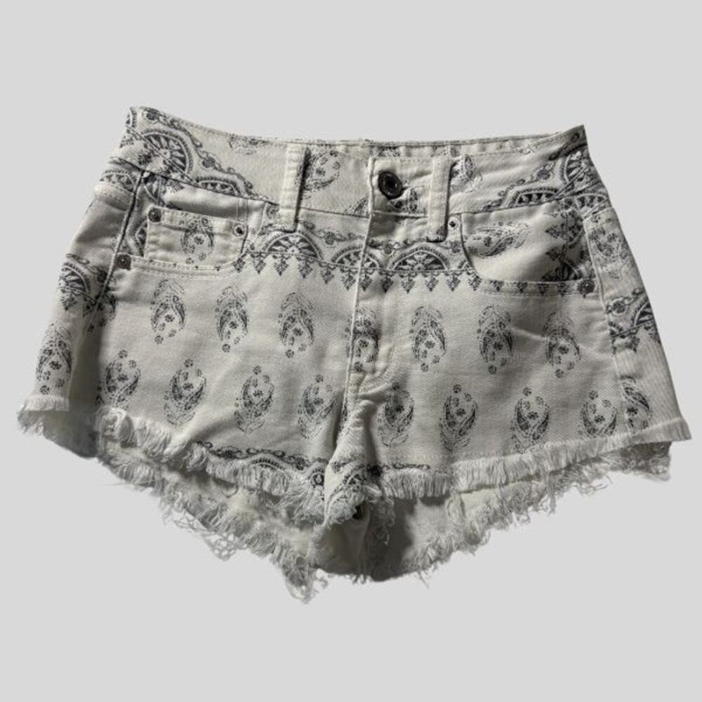 American Eagle Boho Paisley Cut-Off Denim Shorts - White/Black - Size 2